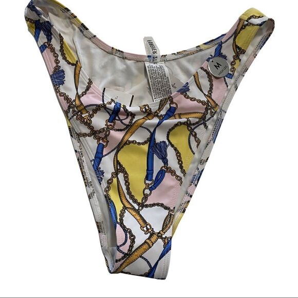 Forever 21 chain and belt print bikini swim bottom high leg Sz M - Picture 3 of 6